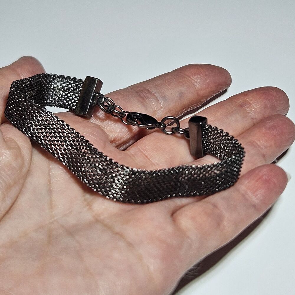 Dark Silver Tone Mesh Bracelet 7-8"